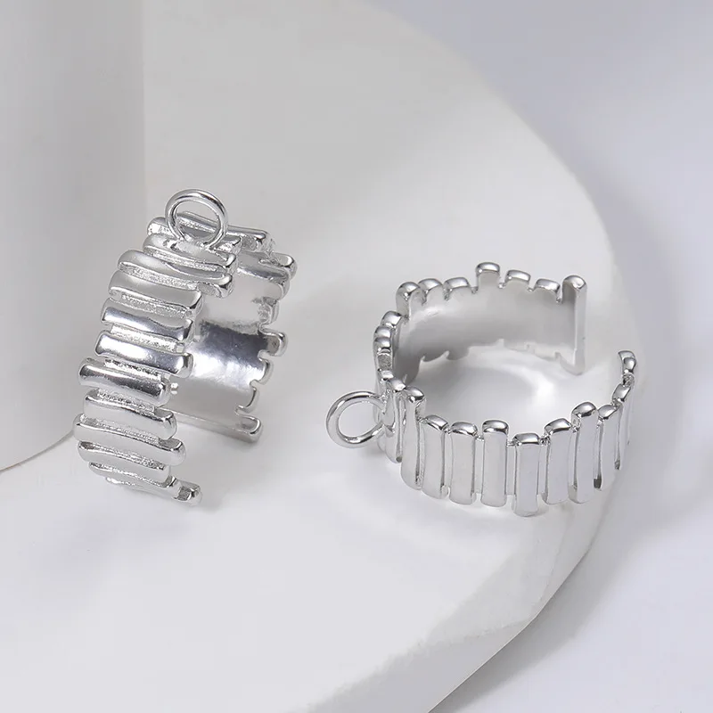 1 Stück 18K Vergoldeter Fingerring mit Öse, Schmuckherstellungszubehör, Unregelmäßiger Streifen-Offener Ring-Basis, DIY-Zubehör – Detail 6