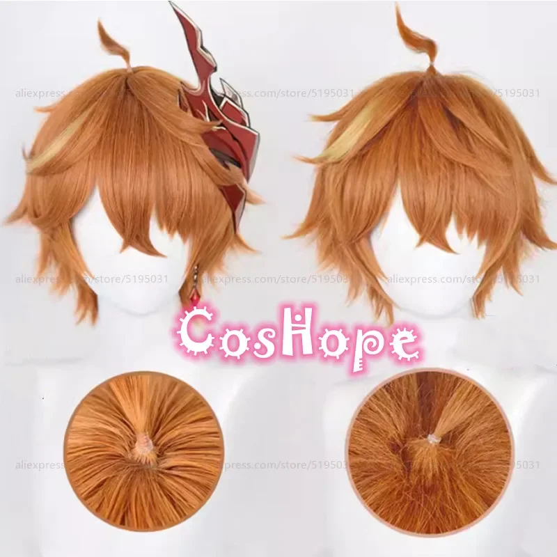 Tartaglia Cosplay Wig 30cm Short Orange Brown Wig Cosplay Anime Cosplay Wigs Heat Resistant Synthetic Wigs