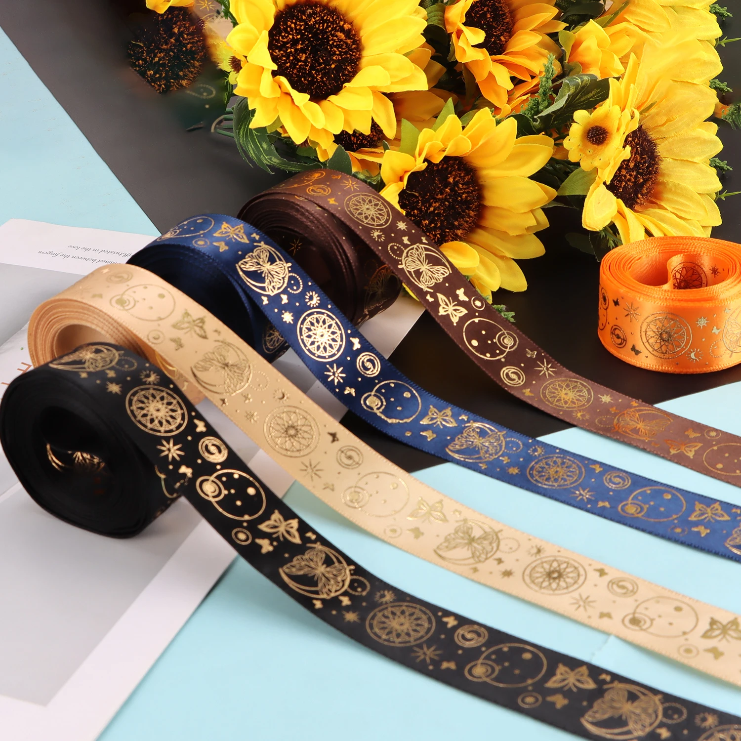 5mm Starry Moon Starry Sky Butterfly Ribbon Ribbon, used for gifts, gift packaging, Christmas wedding DIY handicrafts