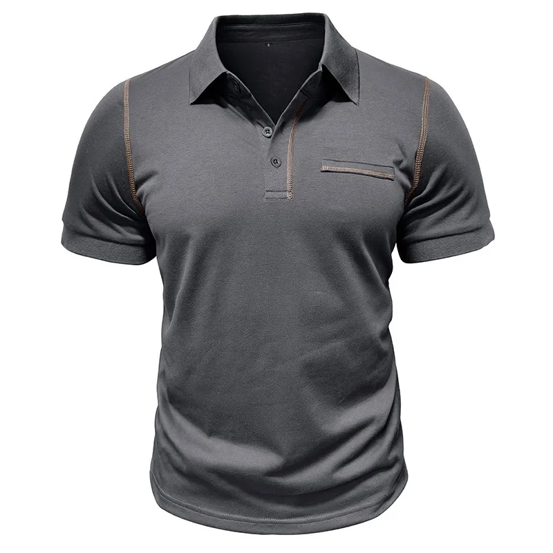 Solid Color Short Sleeve Men's Polo Shirt Fashionable Business Casual Patchwork Collar Top Breathable Daily Sports T-shirt