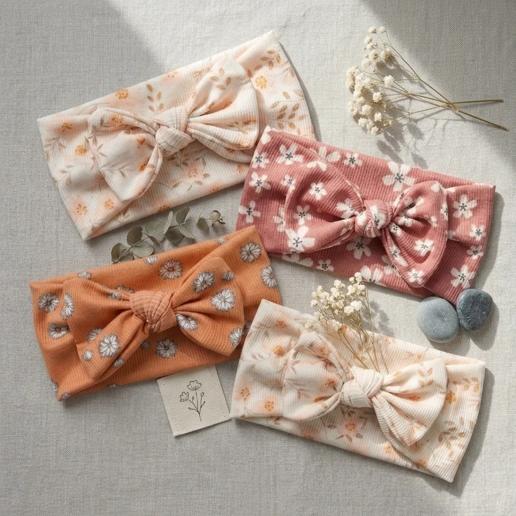 

4pcs/lot Ins Trend Vintage Floral Print Bow Hairband Soft Elastic Baby Girl Fontanelle Headband Infant Photo Prop Hair Decor