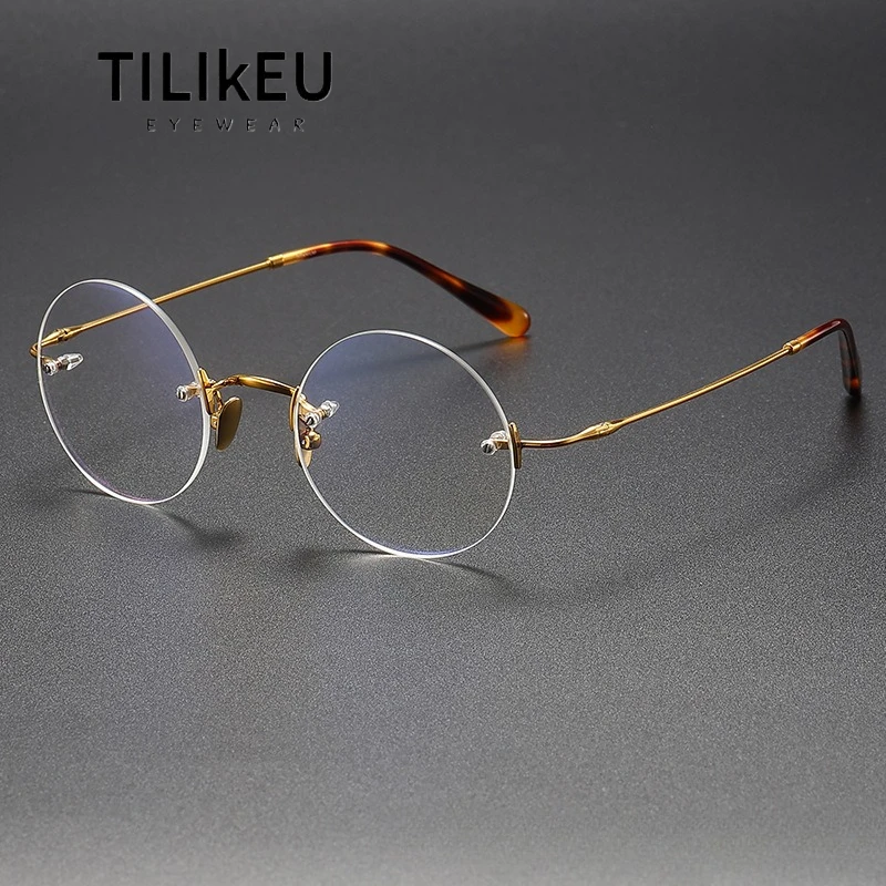 

Fashion Pure Titanium Round Rimless Glasses Frames Men Luxury Retro Small Face Women Optical Frames Myopia Prescription Lenses