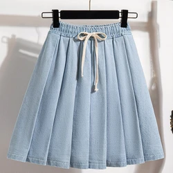 5xl Oversized Denim Rokken Vrouwen Vetergeplooide Rok Zomer Elastische Taille Schattig Zacht Meisje Ruches Losse Jeans Mini Rok Culotte