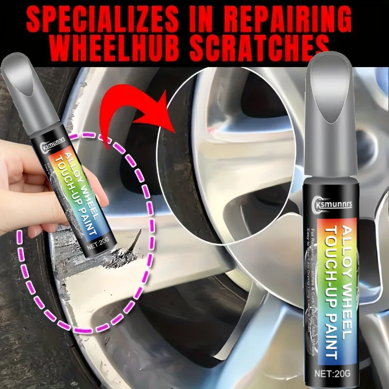 Car Wheel Hub Scratch Repair Pen - Wheel Hub Touch-Up Paint Pen. Suitable for Various Models of Silvery-colored Wheel Hubs and C
