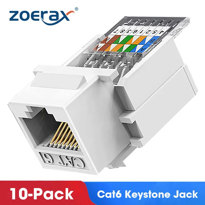 ZoeRax 10PCS Cat6 RJ45 Tool-Less Keystone Ethernet Module Female Jack Wall Adapter(Not compatible with Patch Panel)