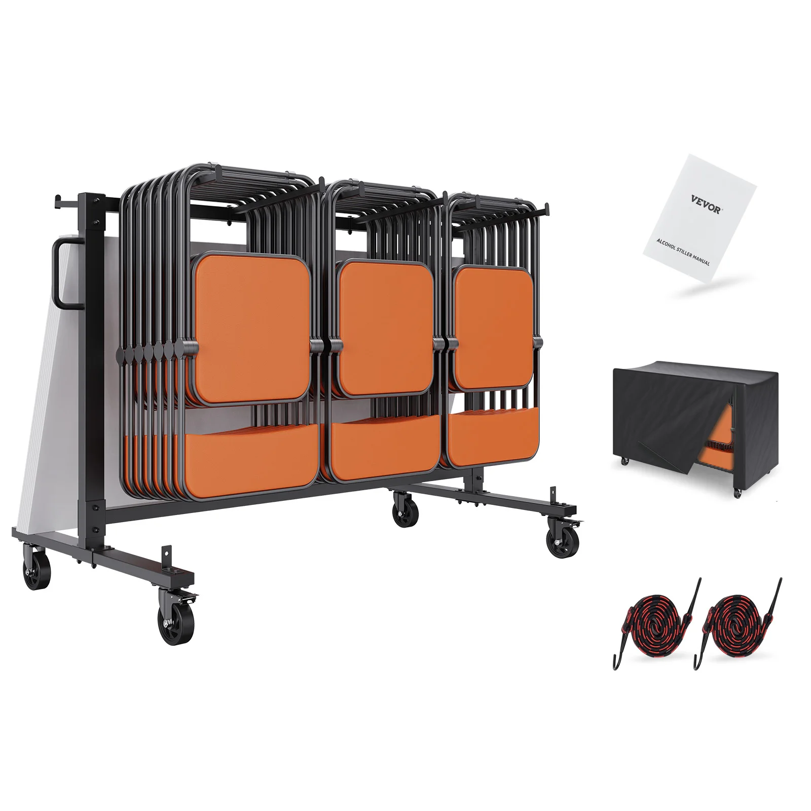 VEVOR Folding Chair Cart Mobile Stackable Chair Holder Dolly Storage Rack Trolley with 4 Casters for Conference Rooms Schools