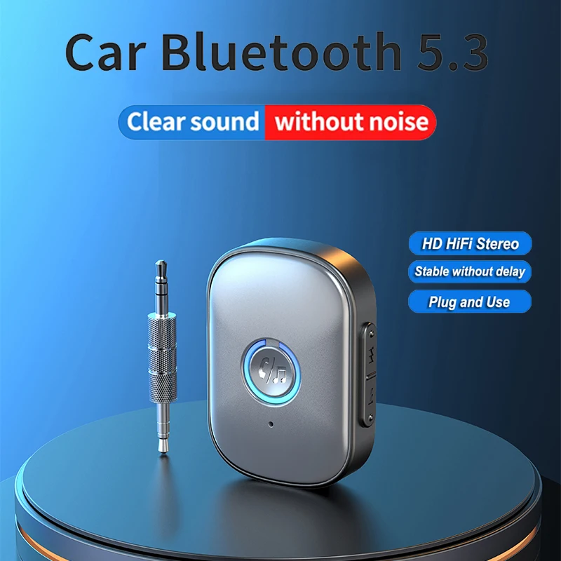 Bluetooth 5.3 Adapter Car Kit AUX 3.5mm Jack Stereo Wireless Audio Receiver with Mic for Speaker Phone Computer