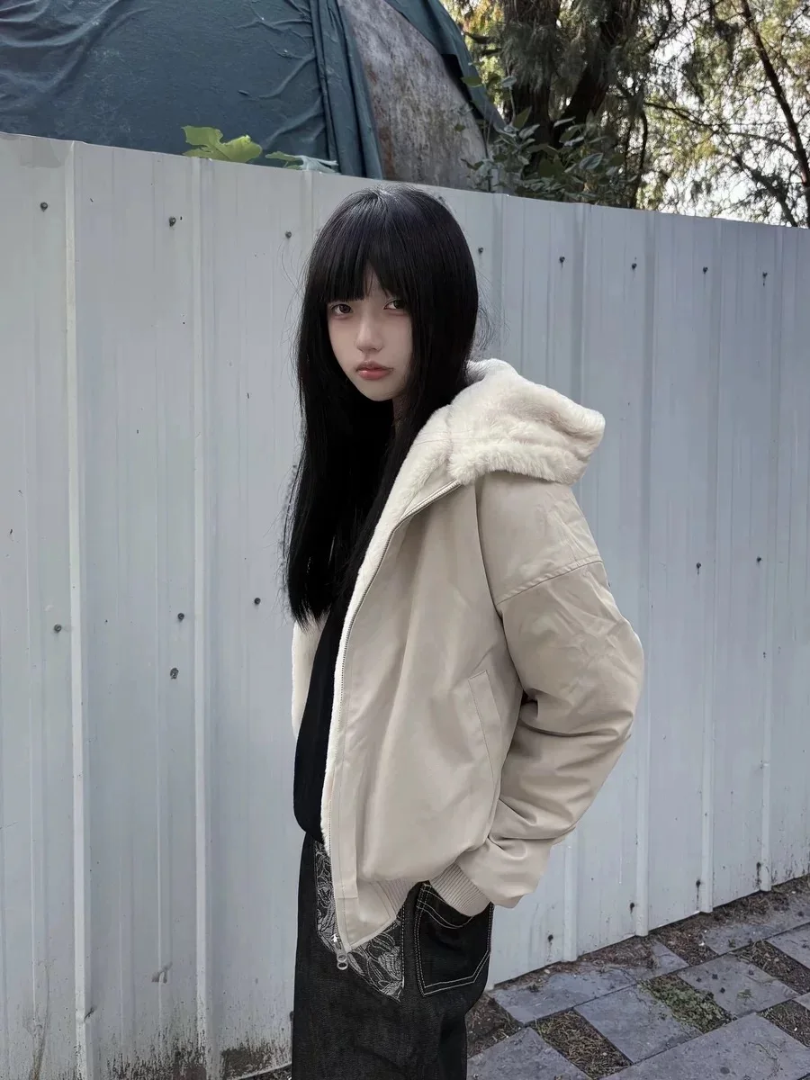 

mat God Carving High ammage Rabbit Fur Lined Hooded Jaet Cotton Outerwear for Men And Women Winter Warm Casual Sle