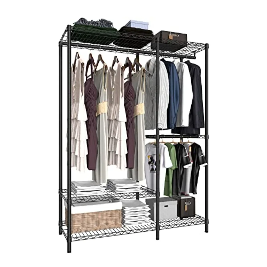 Heavy Duty Garment Rack for Hanging ClothesWire Metal Clothing Rack Adjustable Portable Clothing Rack Freestanding Open Wardrob