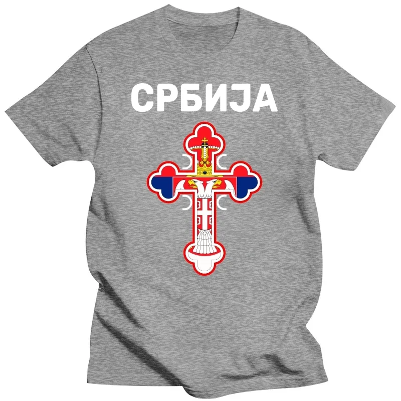 New 100% Cotton Short Sleeve O-Neck T-shirt Casual Mens Top Black White Tshirt Men Serbia Flag Serbian Orthodox Cross T Shirts