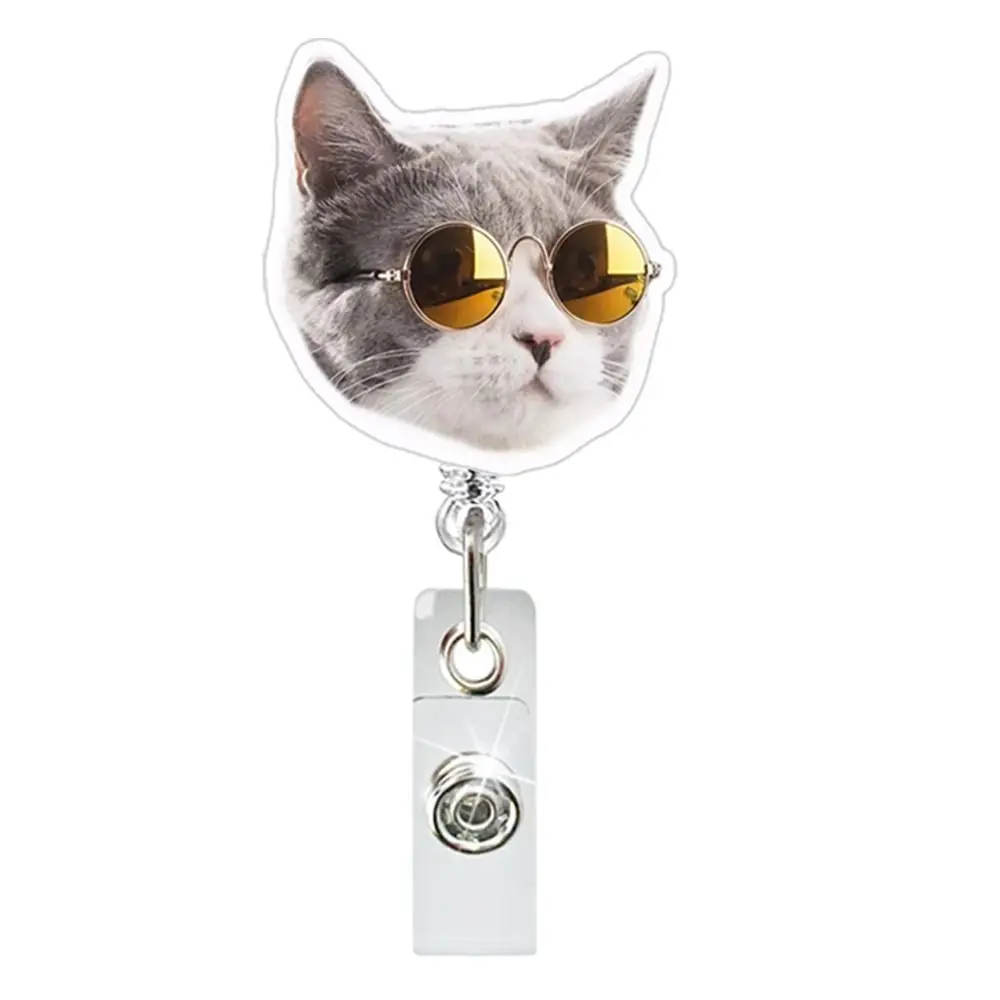 

Забавный выдвижной брелок с изображением кота, ремешок с акриловыми мемами, бейдж, катушки, держатель для именной бирки