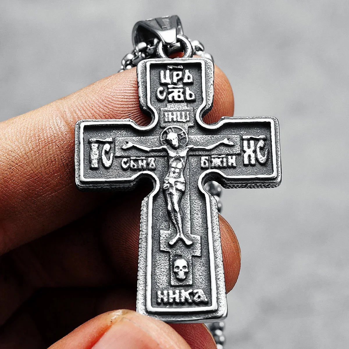 316L Stainless Steel Jesus Cross Pendant Vintage Friday Men Necklace Retro Chain Religion Rock Punk for Biker Male Jewelry Gift