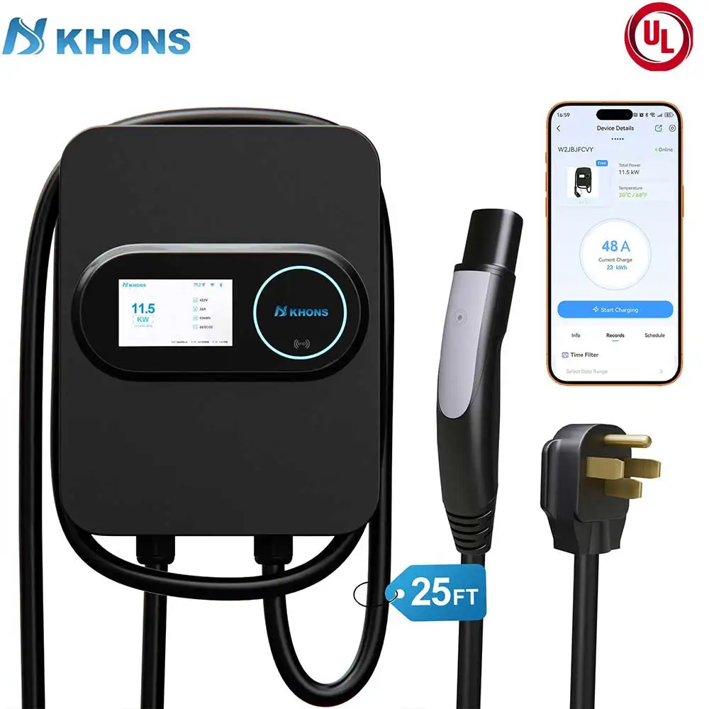 

Зарядная станция KHONS 48A Level2 EV NEMA 14-50, 240 В, домашняя быстрая интеллектуальная зарядка, подходит для Tesla ModelY/3/X/S/Cybertruck