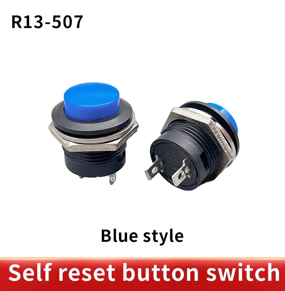 6 pcs R13-507 Momentary SPST NO Red Black White Yellow Green Blue Round Cap Push Button Switch AC 6A/125V 3A/250V 6color