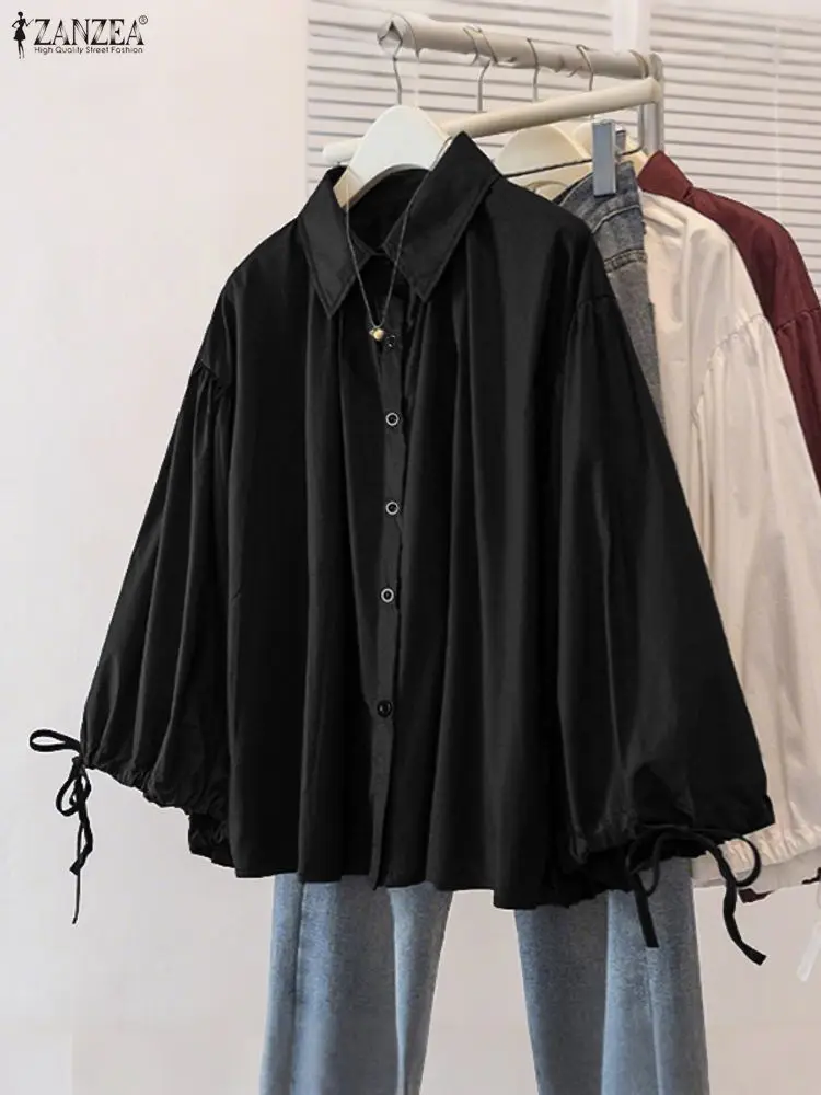 

2025 ZANZEA Autumn Shirts Women Elegant Lapel Neck Long Sleeve Tops Casual Solid Buttons Up Shirt Female OL Work Blouse Oversize