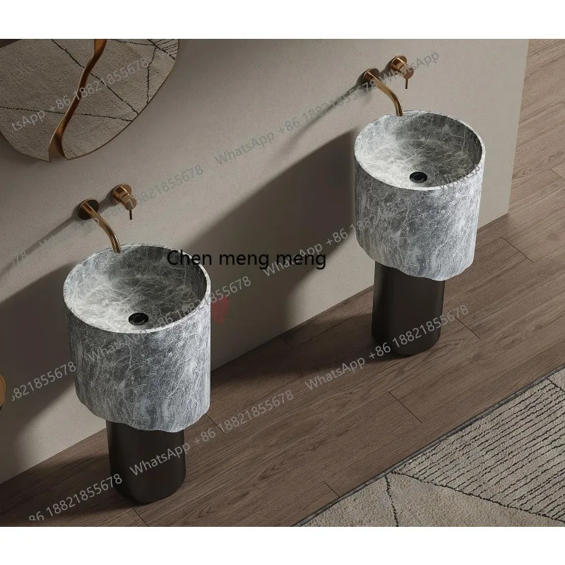 

Modern Blue Round Pedestal Sink, Minimalist Freestanding Ceramic Washbasin for Bathroom Vanity, Customizable Lavatory Basin