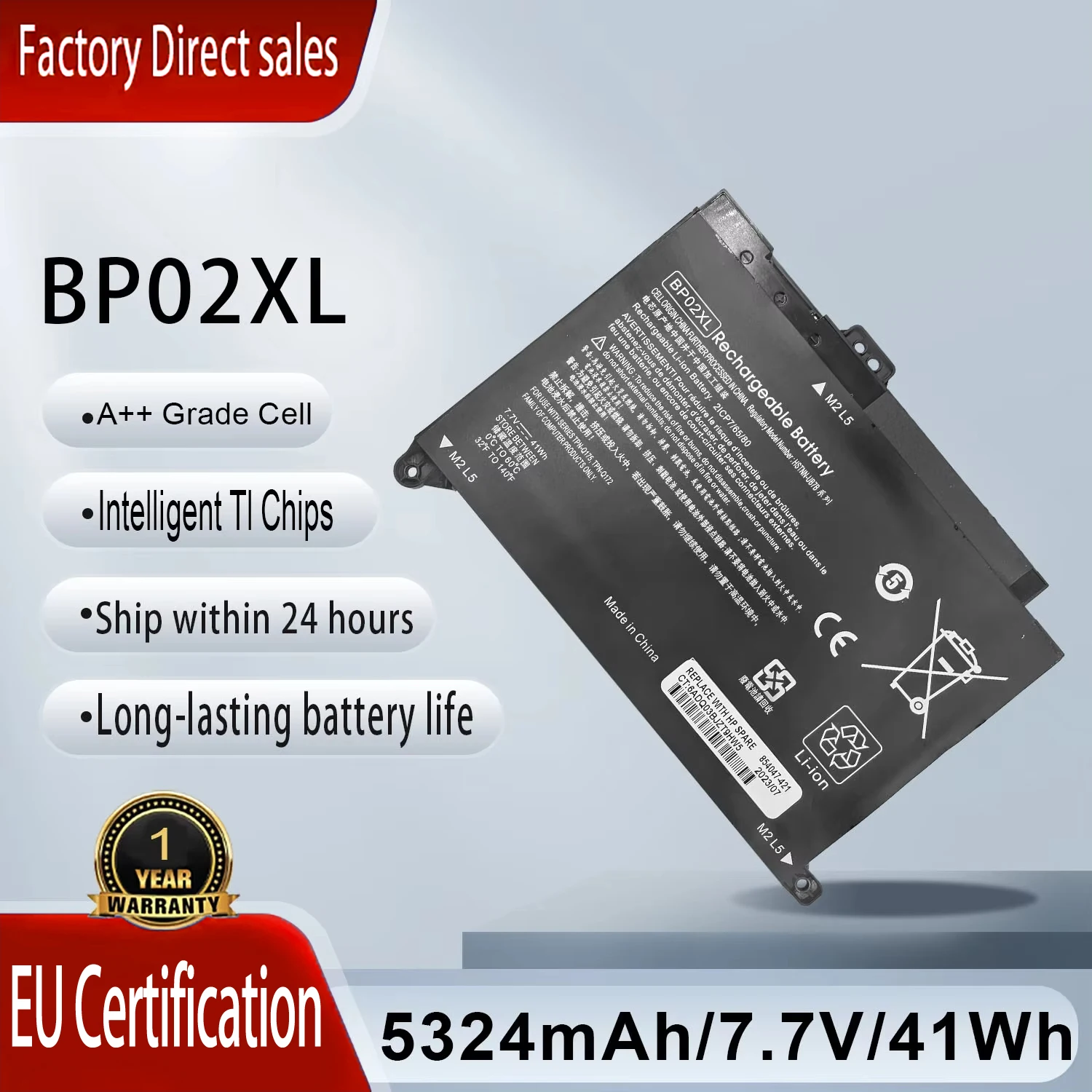 

BP02XL 849909-850 Laptop Battery For HP Pavilion 15-AU 15-AW Series 7.7V 41WH TPN-Q172 HSTNN-UB7B 1 Year Warranty