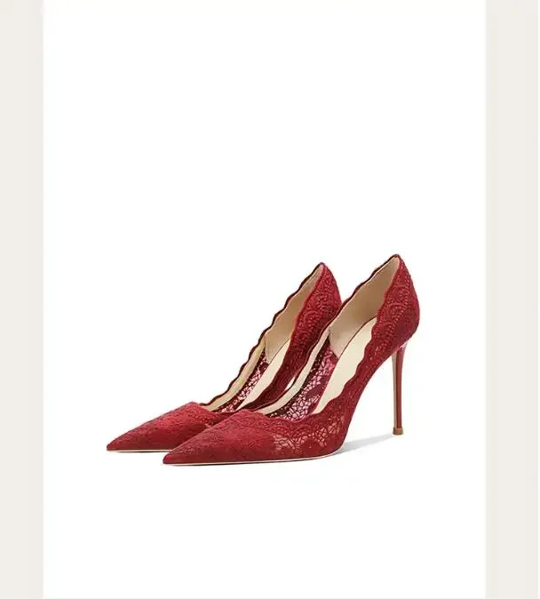 

French White Wedding Dress High Heels for Women, Lace Embroidered Pointed wedding Shoes for Brides, Fashionable,