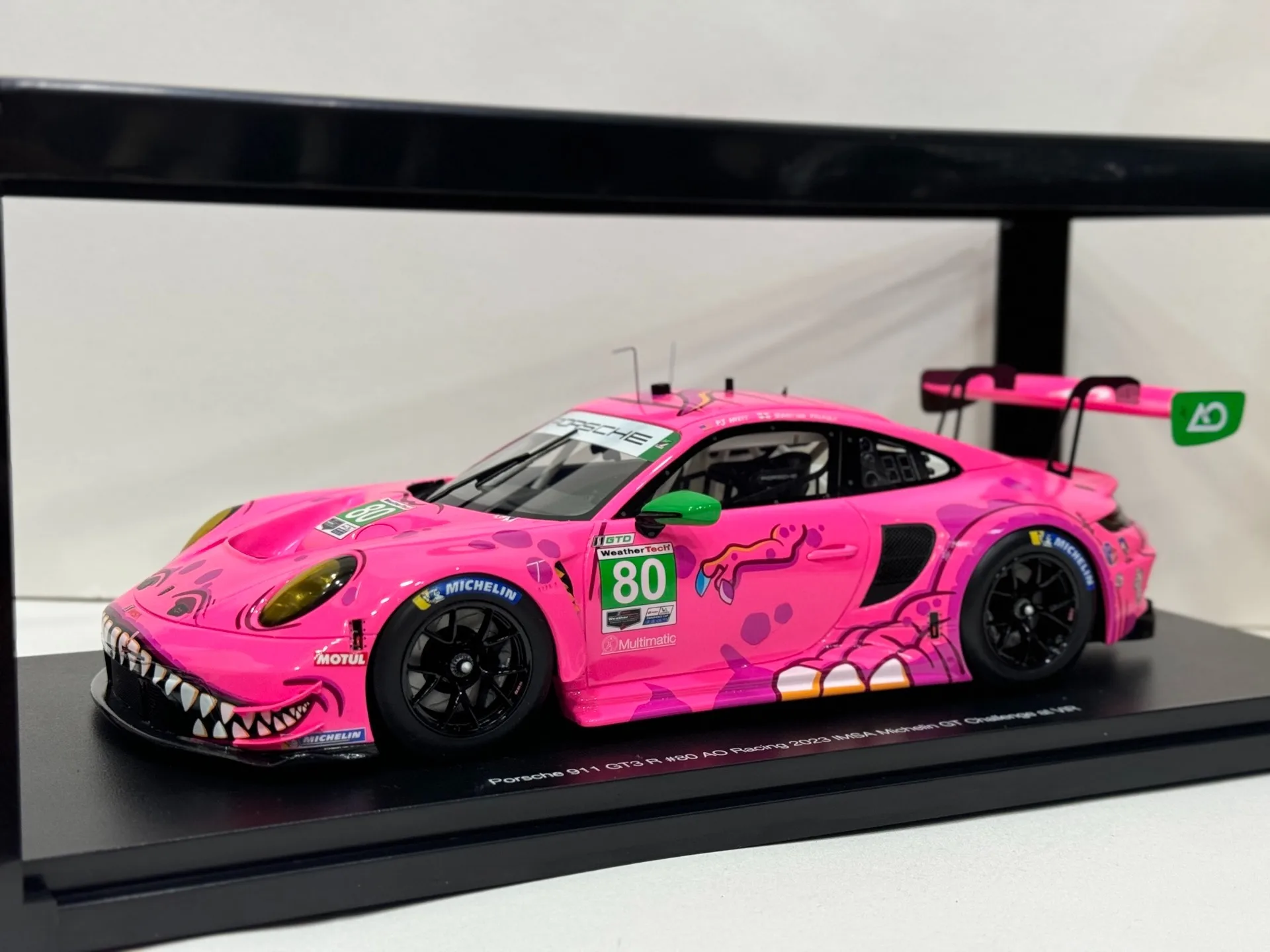 Diecast Topspeed Scala 1/18 Porsche 911GT3 R No.80 2023 IMSA Michelin GT Sfida in VIR Modello di auto in resina Giocattolo da collezione Regalo