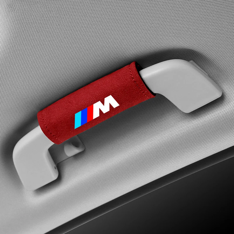 For BMW M LOGO Leather Car Roof Armrest Inner Door Pull Handle Protection Case Suede Cover 1 3 5 7 Series X1 X3 X5 X6 M Sports