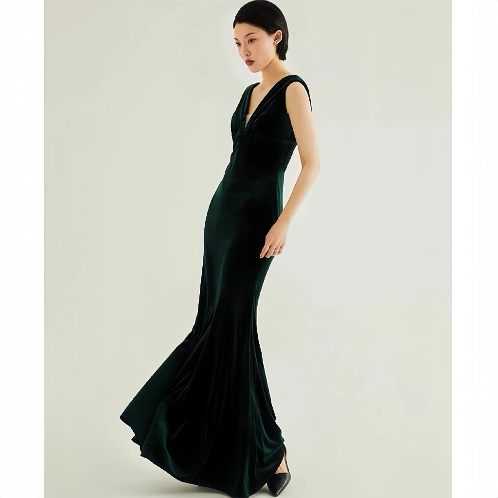 Sexy Cocktailkleider mit V-Ausschnitt, Weste, Meerjungfrau, ärmellos, Braut-Toast, Hochzeitsgast-Kleider, langes Maxi-Abend-Partykleid für Frauen