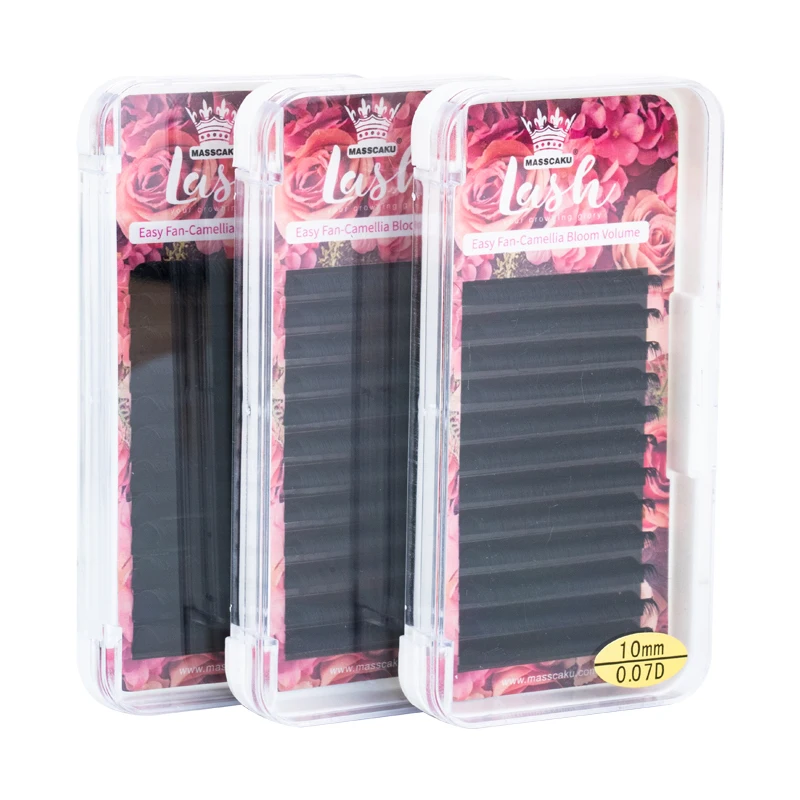 MASSCAKU New Arrival Auto Fans Camellia Individual Lashes Extensions C CC D DD Curl 8-20mm Single/Mixed Length Eyelashes Supply