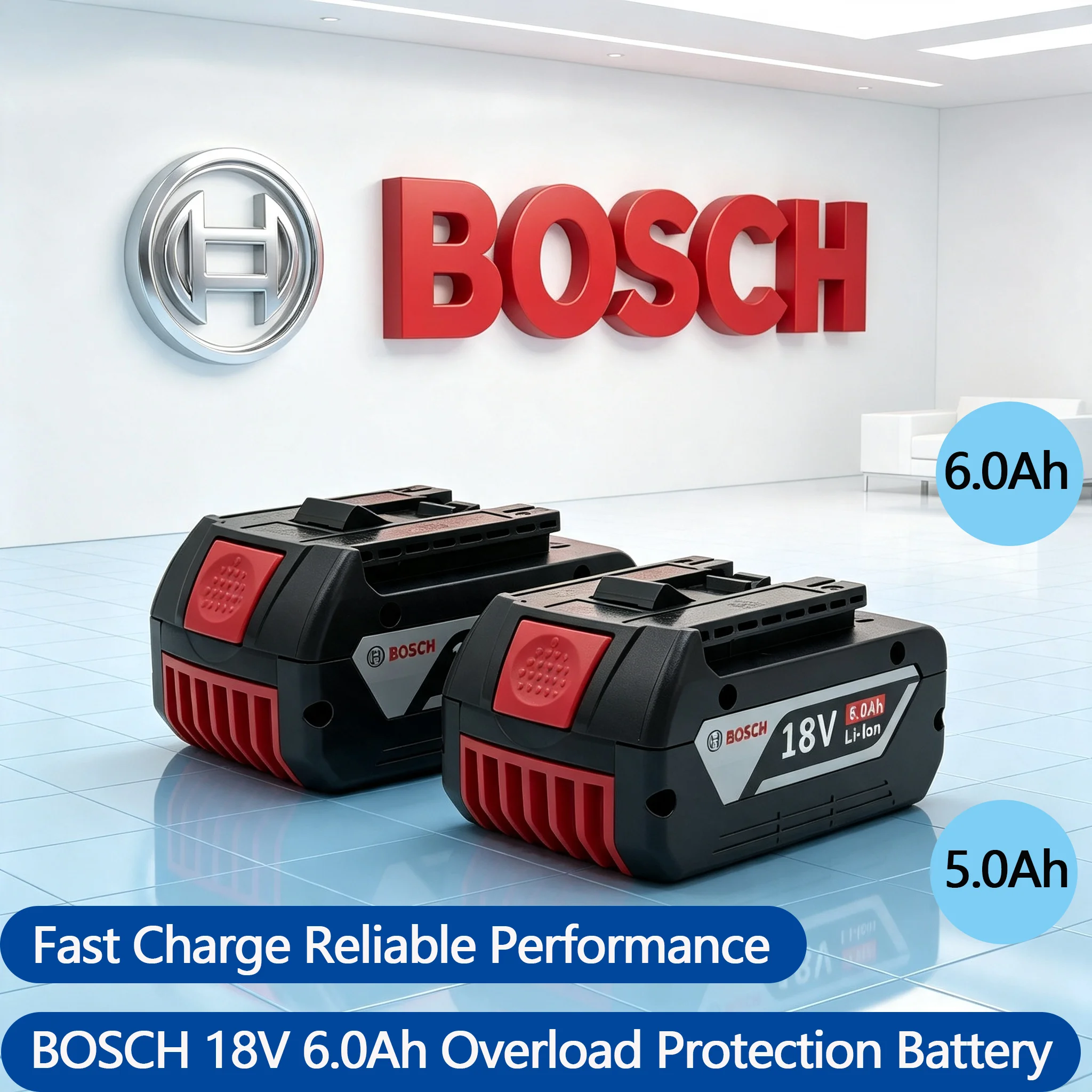 Original Bosch 18V 5/6.0Ah Advanced Cell Li-ion Battery BAT609G GBA18V,Demolition Hammer Tool with Heavy Load Endurance Capacity
