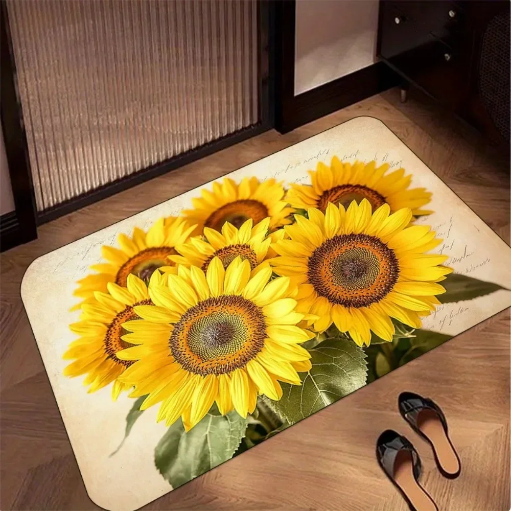 Spring Summer Vibrant Sunflower Print Home Decor Carpet Non Slip Dirt Proof For Bathroom Kitchen And Entryway Doormat