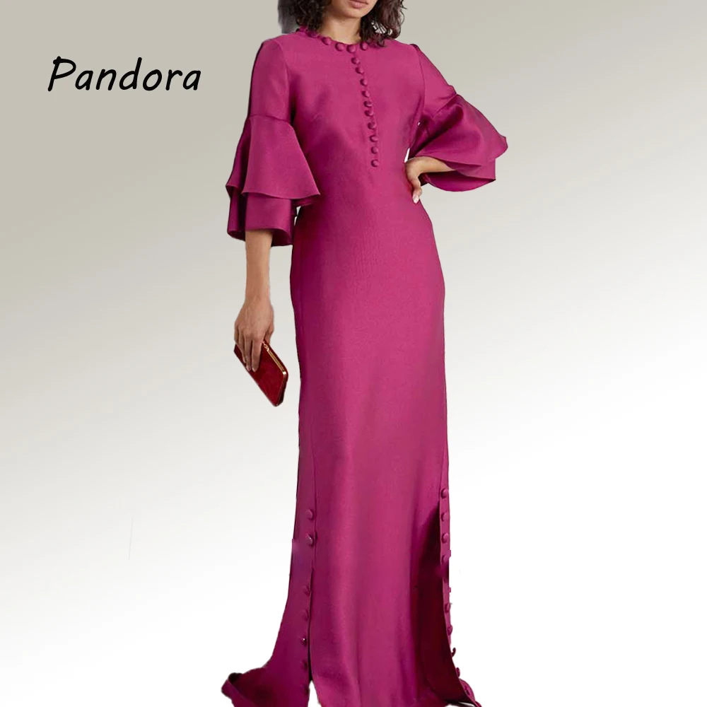 

Pandora Women's crew-neck floor-length Three Quarter sleeve Formal Occasion dress with Button A-line Graduation PROM Party dress