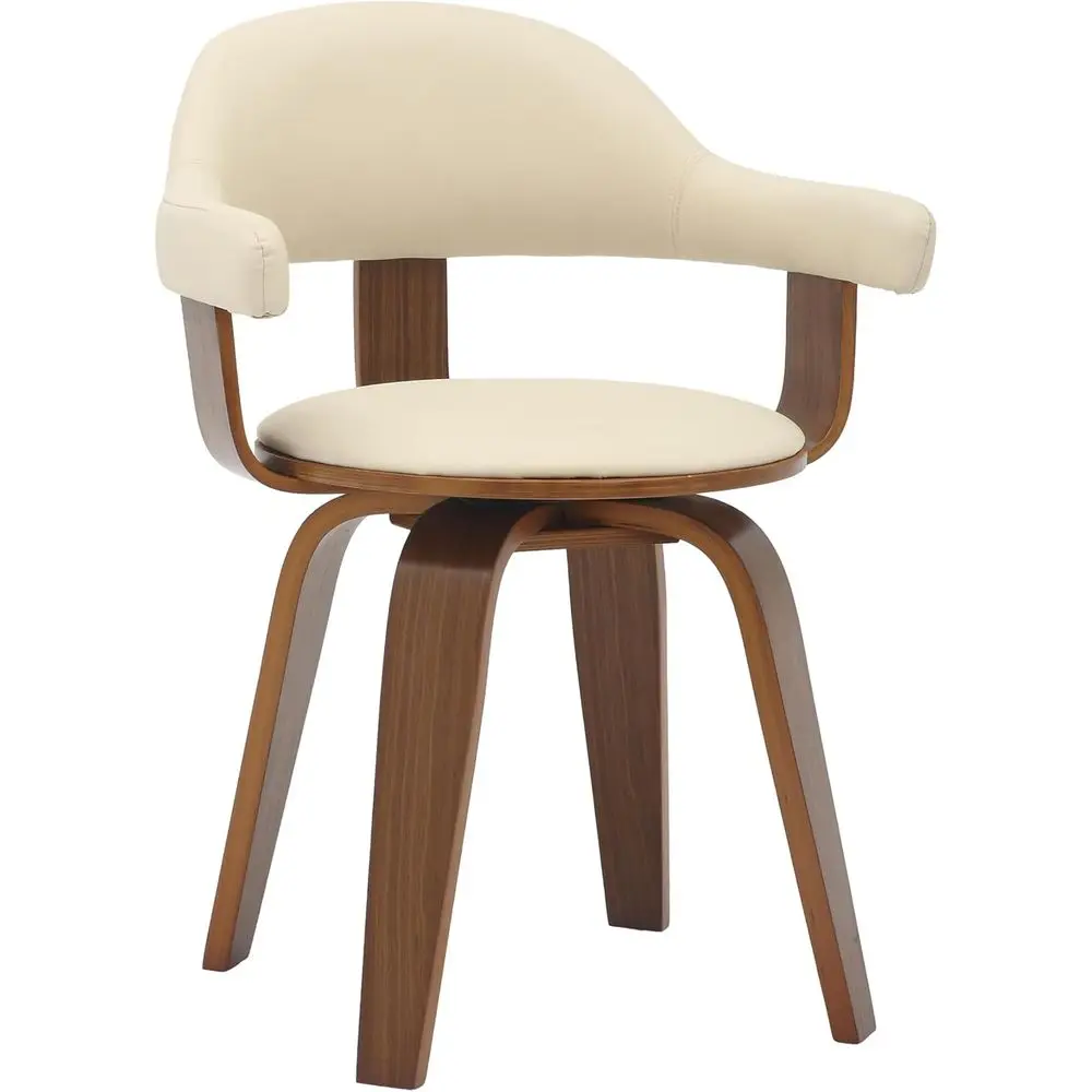 

Кремовое кожаное поворотное обеденное кресло с открытым спинным упором и подлокотниками для дома, кухни, столовой и гостиной