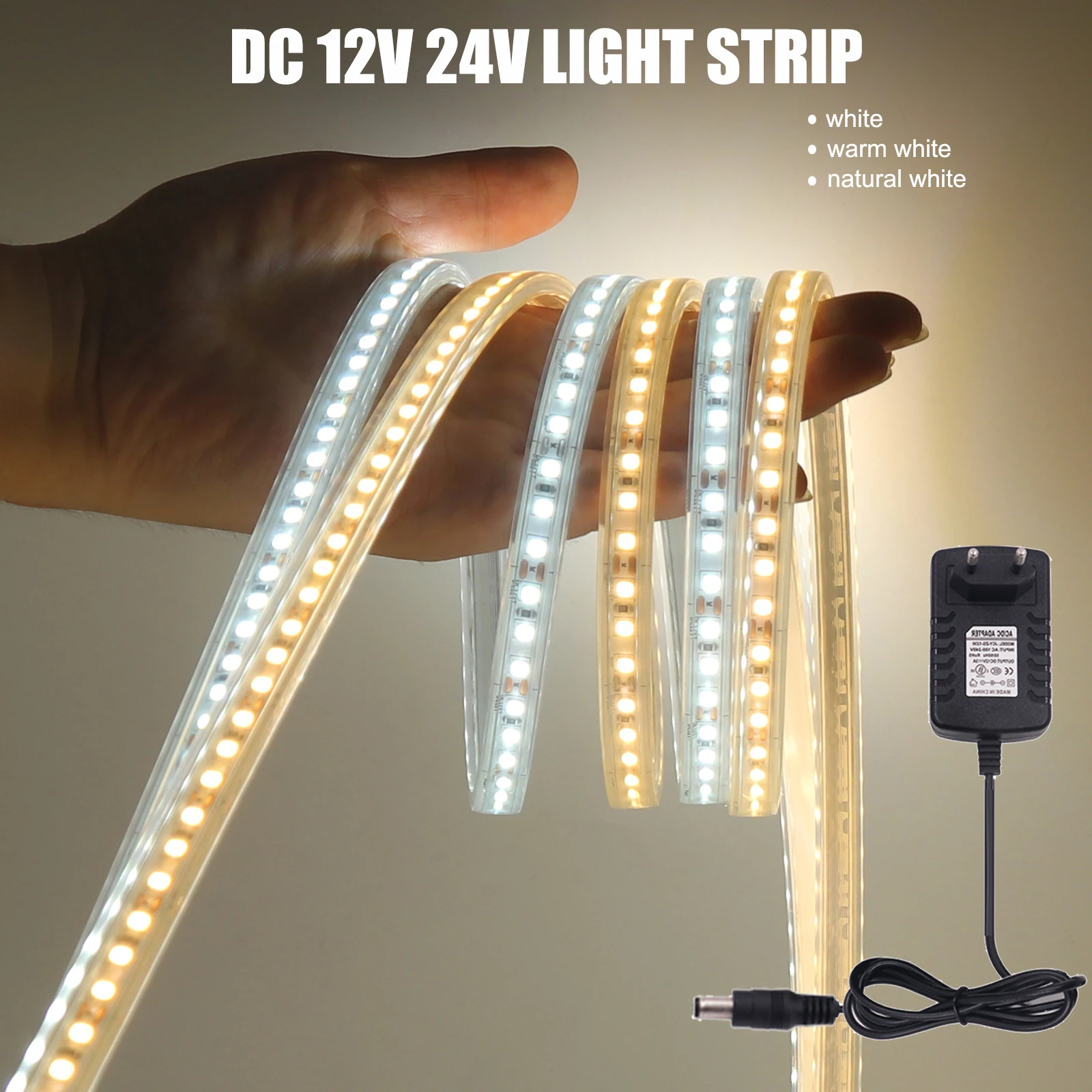 12V 24V elastyczna taśma LED z zasilaczem 2835 120Leds taśma String IP67 wodoodporna zewnętrzna taśma z diodami ciepła naturalna biel