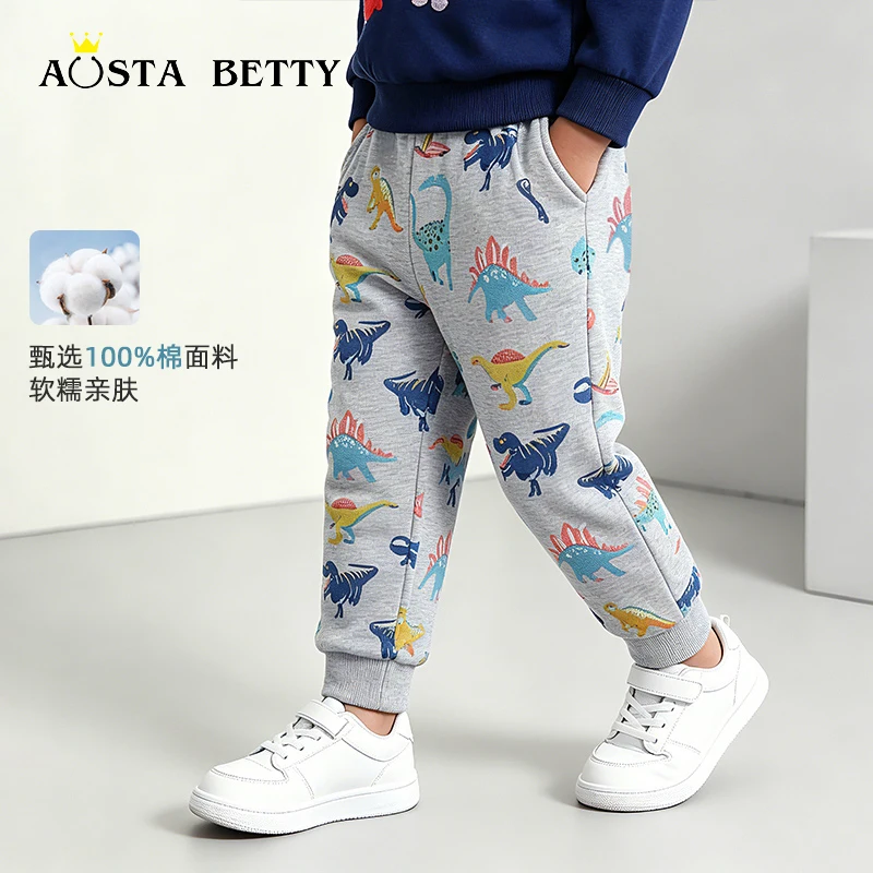 26 Autumn New Children's Long Pants European and American Style Fashionable Colorful Dinosaur Print Boys' Joggers