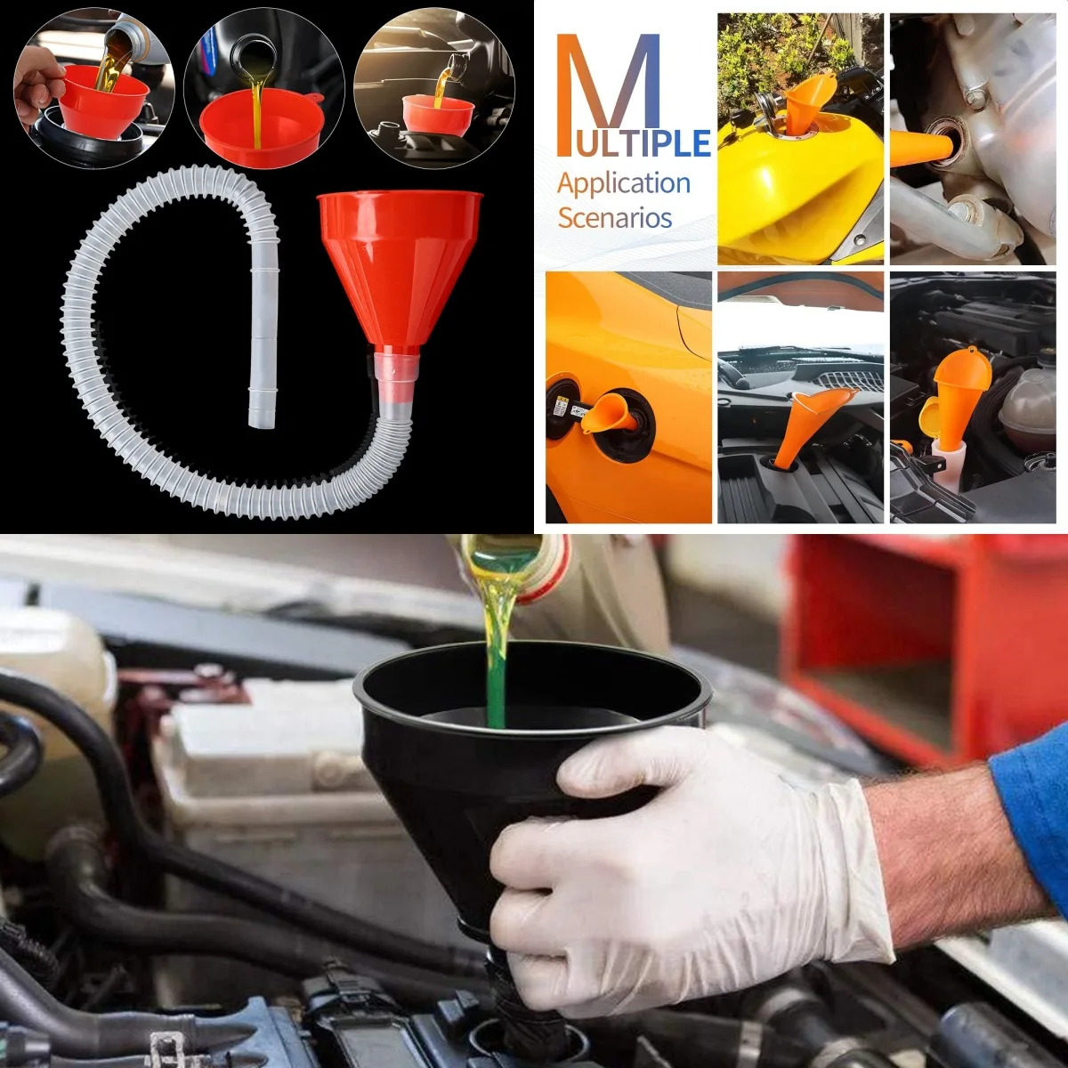 Multi Functional Plastic Fuel Funnel Set Spill-Proof Refueling Oil Gas Changing Tool Wide Mouth Liquid Transfer For Car Home