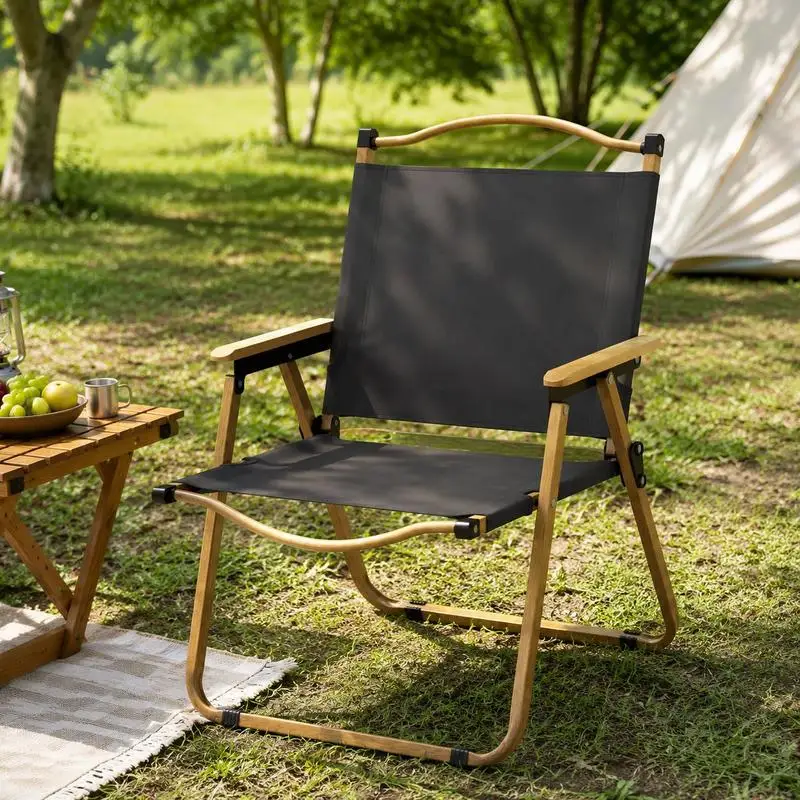 Chaise de camping pliante de pêche avec accoudoirs, tissu Oxford et structure en acier, 54 x 59 x 78 cm, gris foncé. Design compact et rond, idéal pour les petites terrasses, les espaces extérieurs des cafés et les coins de détente dans le jardin.