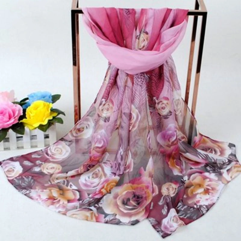 2024 neue Mode Frauen Blumen Druck Strand Silk Schal Schals Weibliche Lange Wraps Strand Sonnencreme Hijab