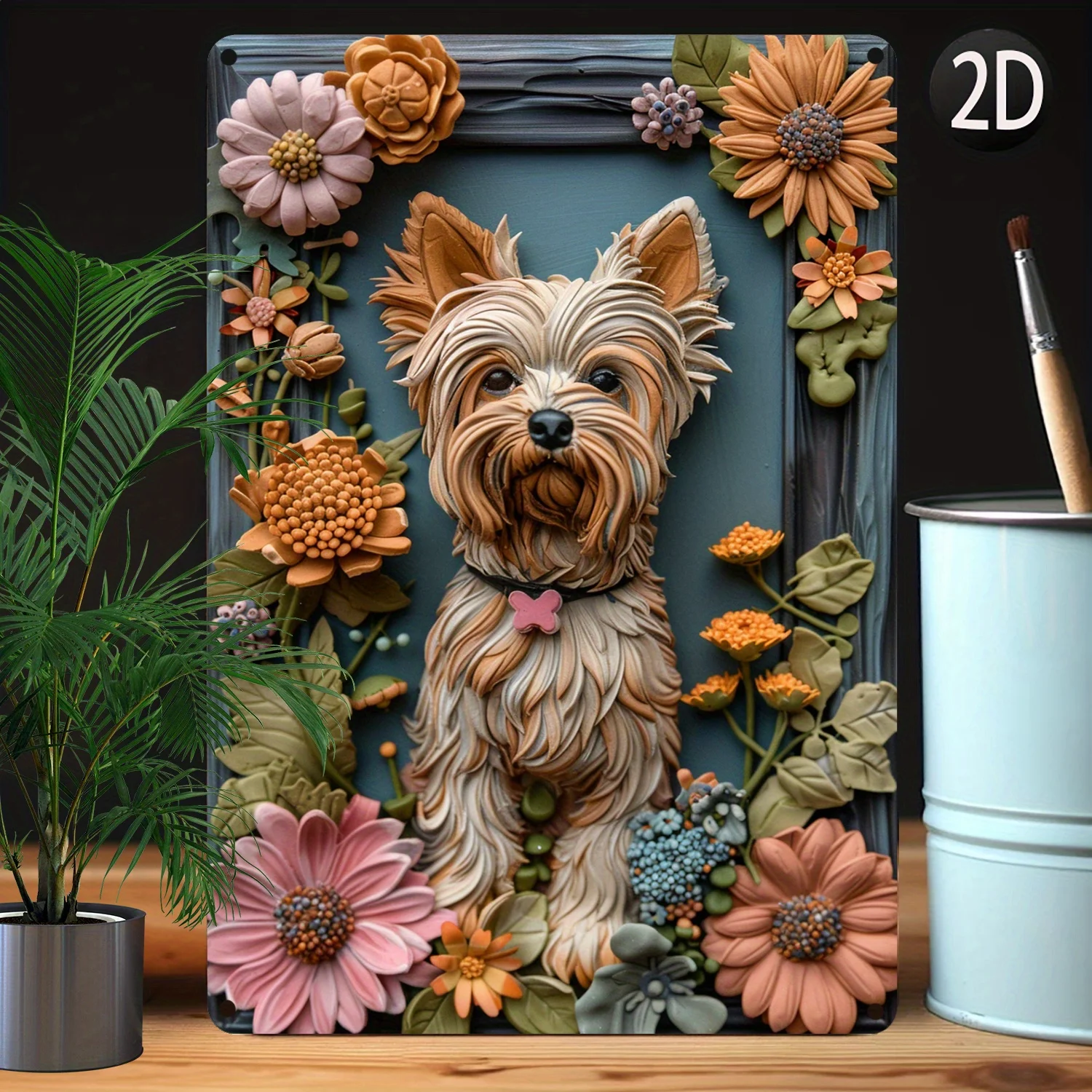 Yorkshire Terrier Art Print Set, Floral Design for Home Decor, Higher Bending Resistance Wall Art for Bedroom, Bathroom, Studio