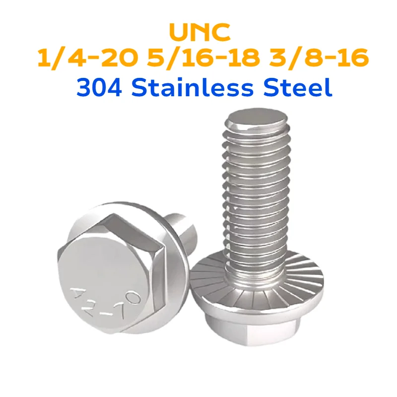 UNC 1/4-20 5/16-18 3/8-16 304 Stainless Steel Large Hexagon Head With Serrated Flange Cap Screws Hex Washer Head Bolts
