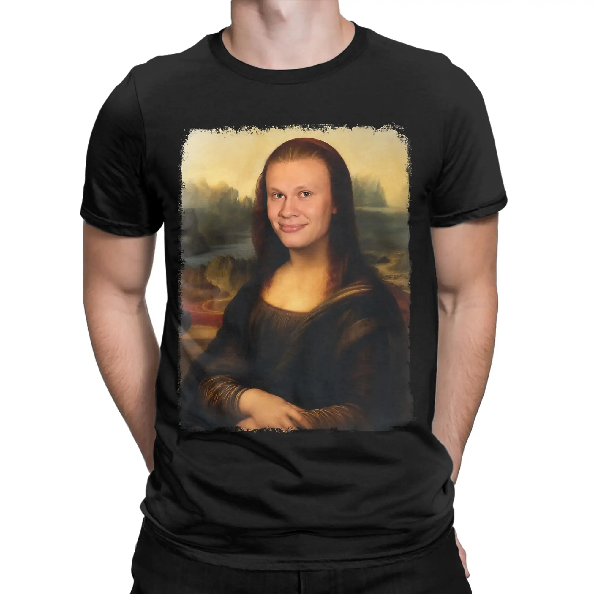 Funny H-Haalands Mona Lisa  T Shirts for Men Women 100% Cotton Vintage T-Shirt Crewneck  Tees Short Sleeve Tops Gift