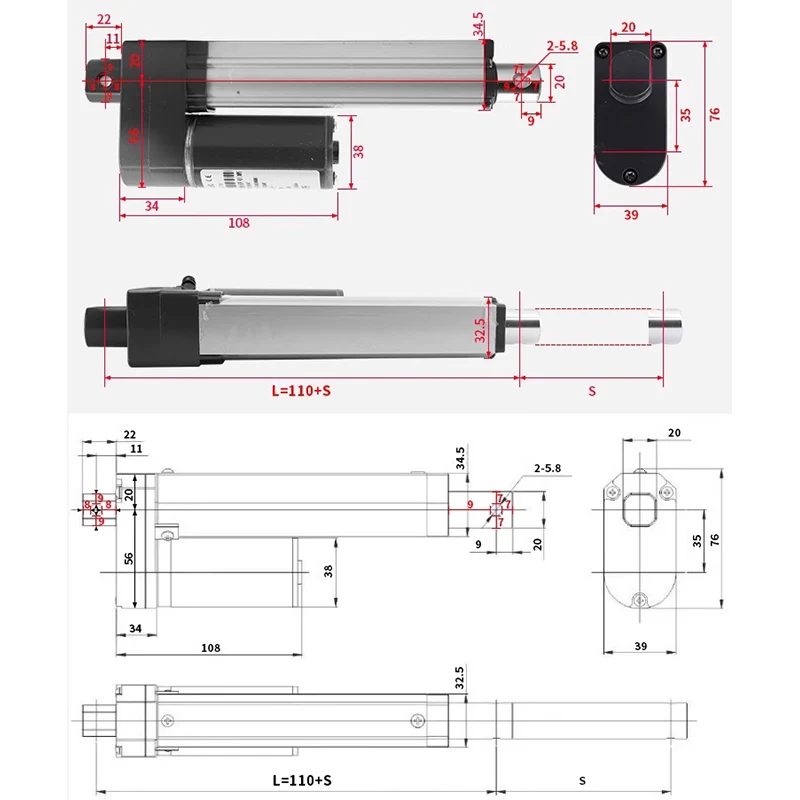 Electric Linear Actuator Motor DC 24V 30-100mm Stroke Linear Actuator Push Linear Drive Motor with Bracket 2000N