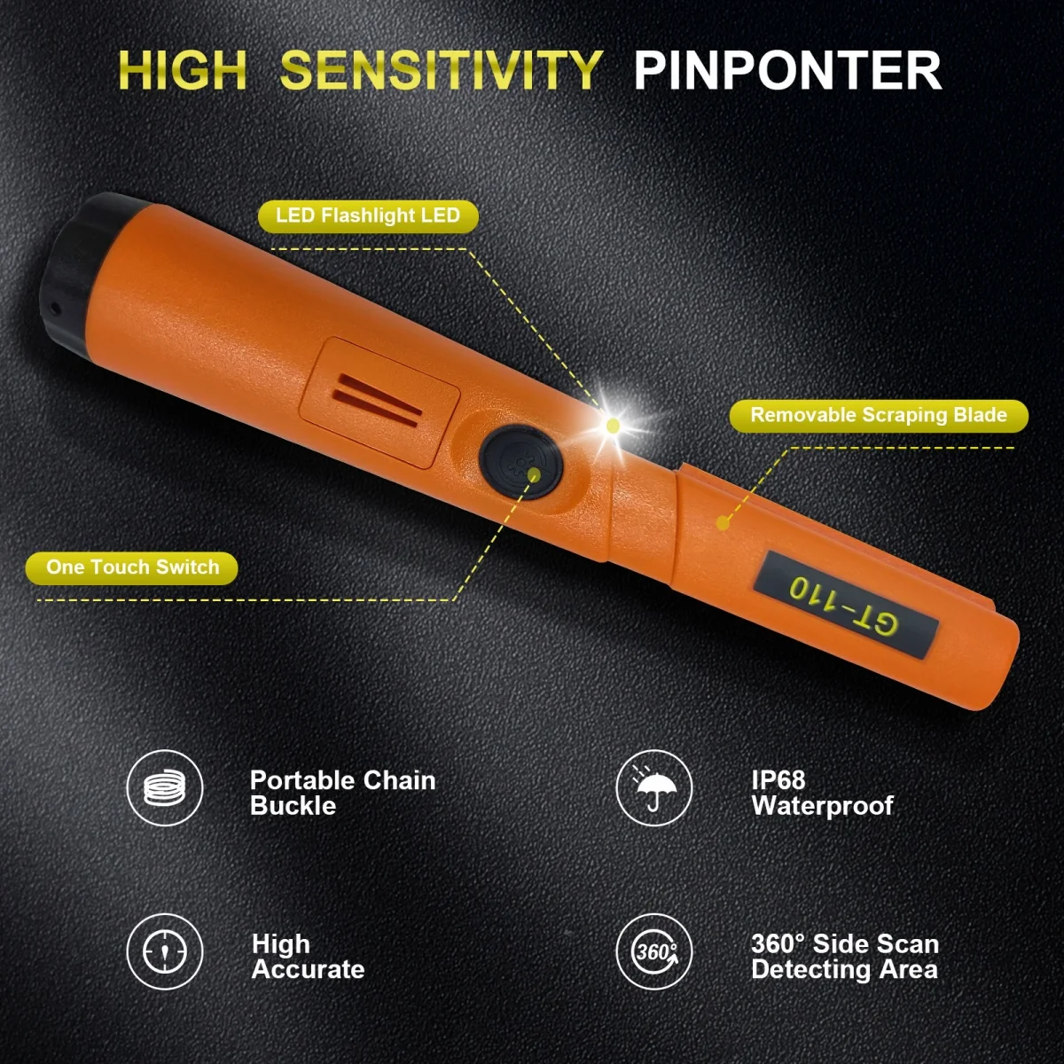 Treasure Hunter GT110 Handheld Metal Detector Pinpointer Probe Anti-scratch Pinpointing Waterproof 360 Degree Scan view 3