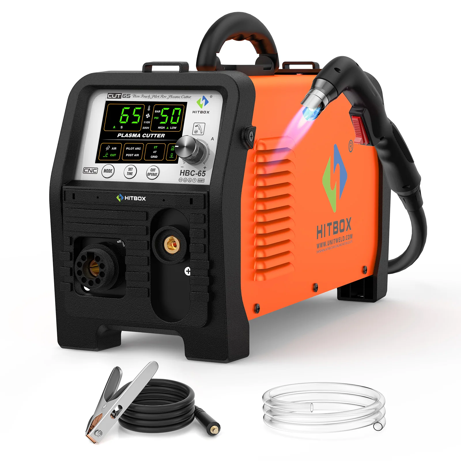 US Stock 65Amp Plasma Cutter HBC65 HITBOX Non-HF Non-Touch Pilot Arc 25mm 110V/220V Dual Voltage IGBT Inverter 1/2
