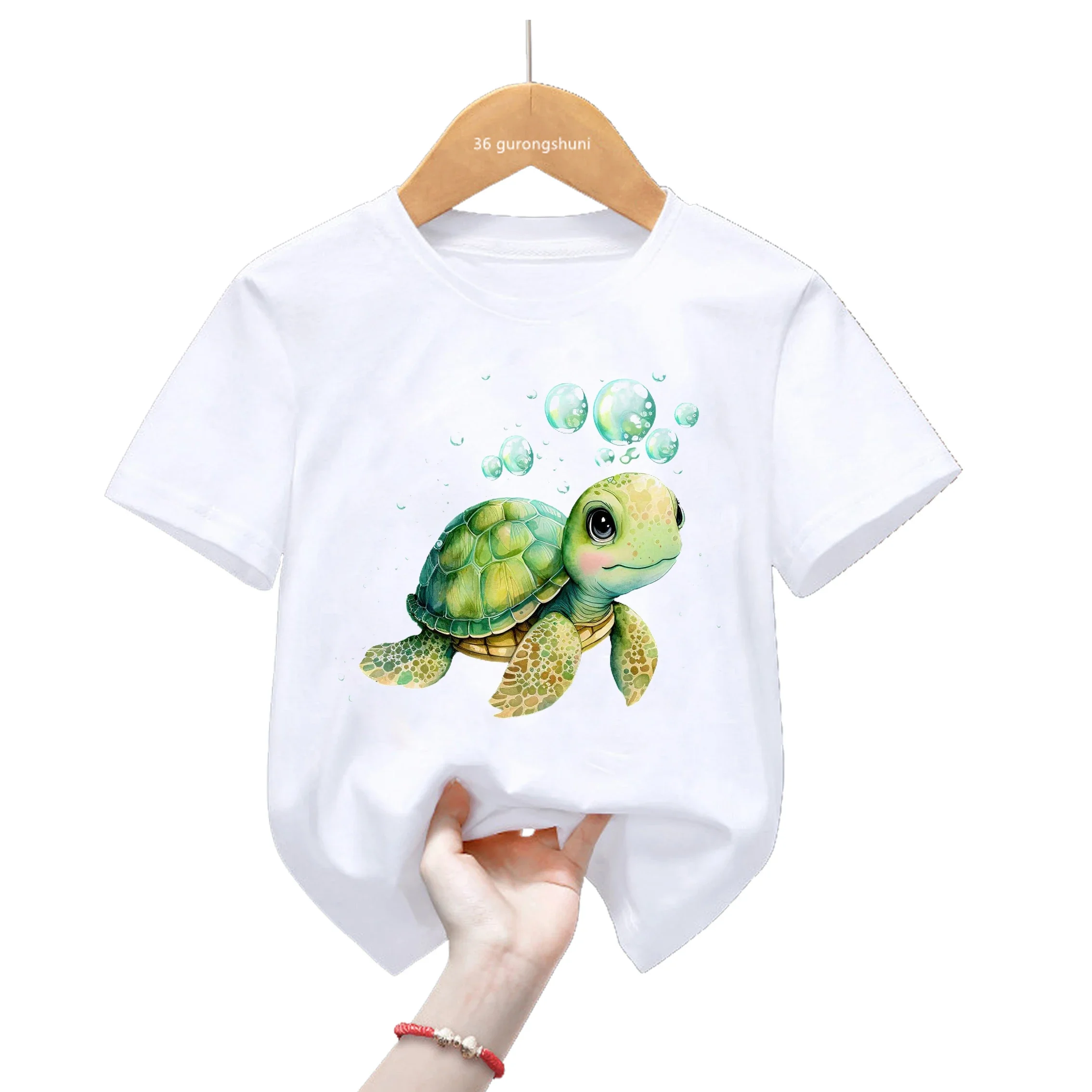 2024 Sea Turtle Print Tshirt For Girls/Boys Cool Kids Clothes Harajuku Shirt Lovely Childre Clothing Summer Fashion T-Shirt