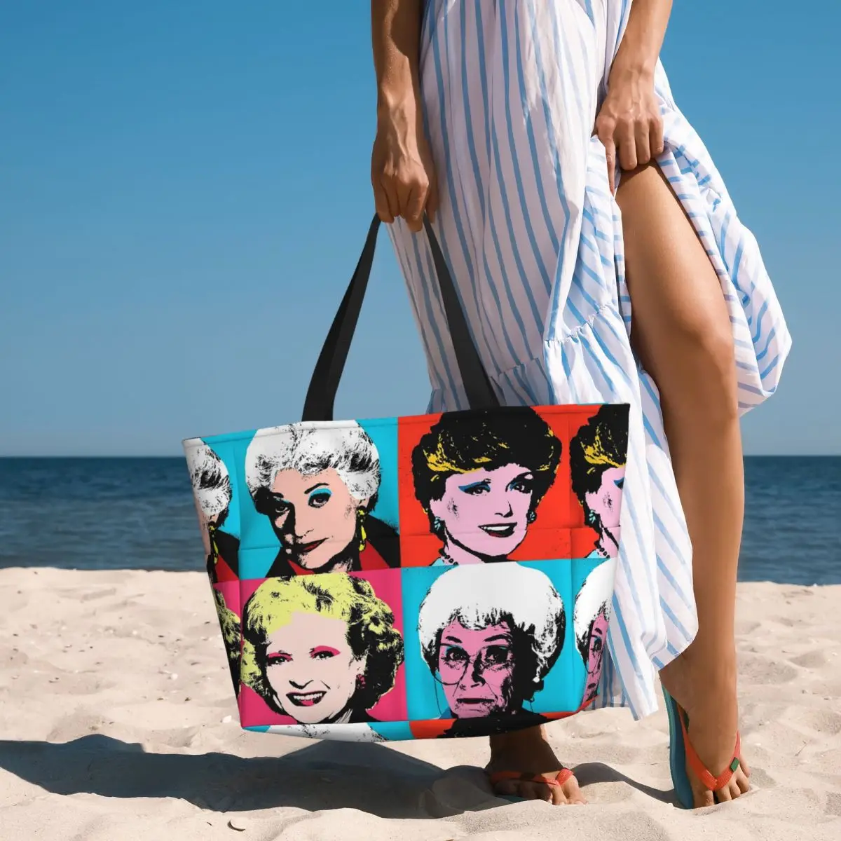 Golden Warhol Girl Beach Tote Bag Sport Gym Yoga Duffle Large Tote Bag Women Travel Bag Fitness bag