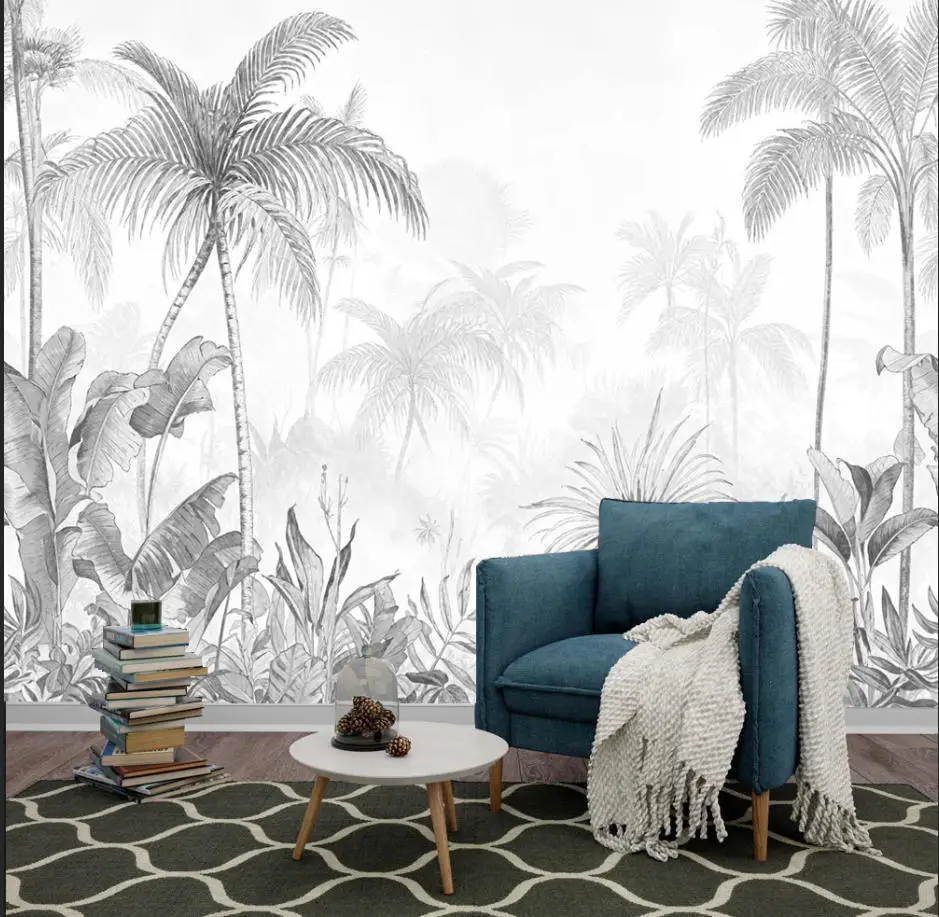Customized wallpaper Nordic black and white forest scenery mountain living room bedroom background wall decoration 3D wallpaper
