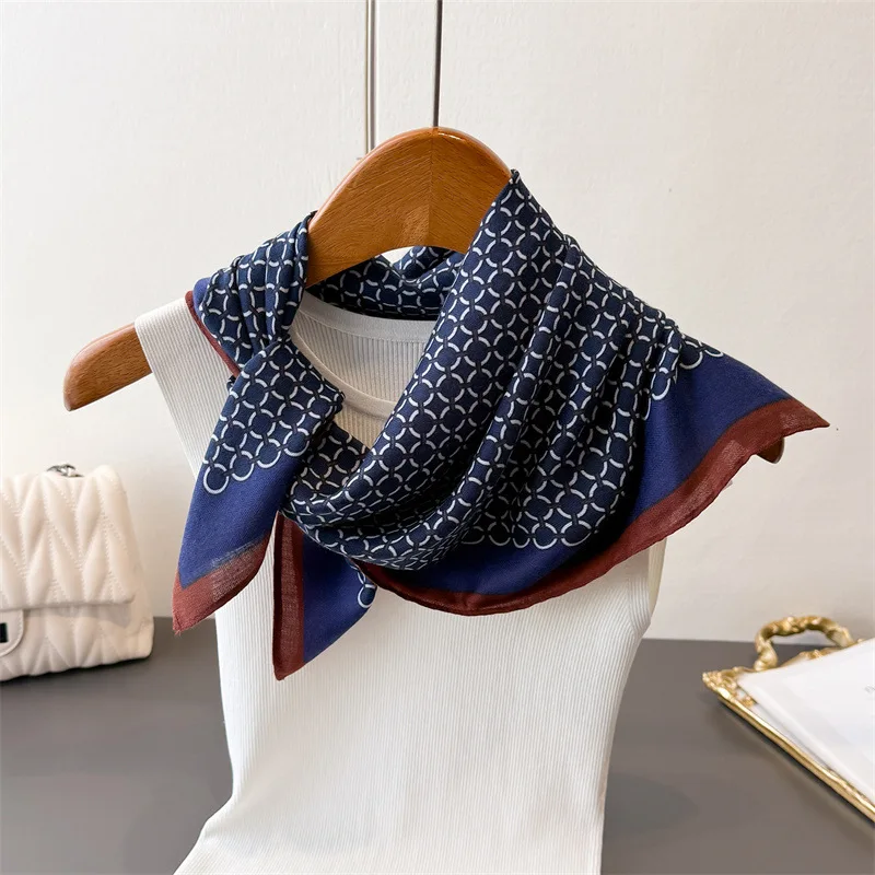 Luxury Square Scarf For Women Soft Neck Scarf Shawl Warp Elegant Neckerchief Bandanas Geometric Circle Print Hijab
