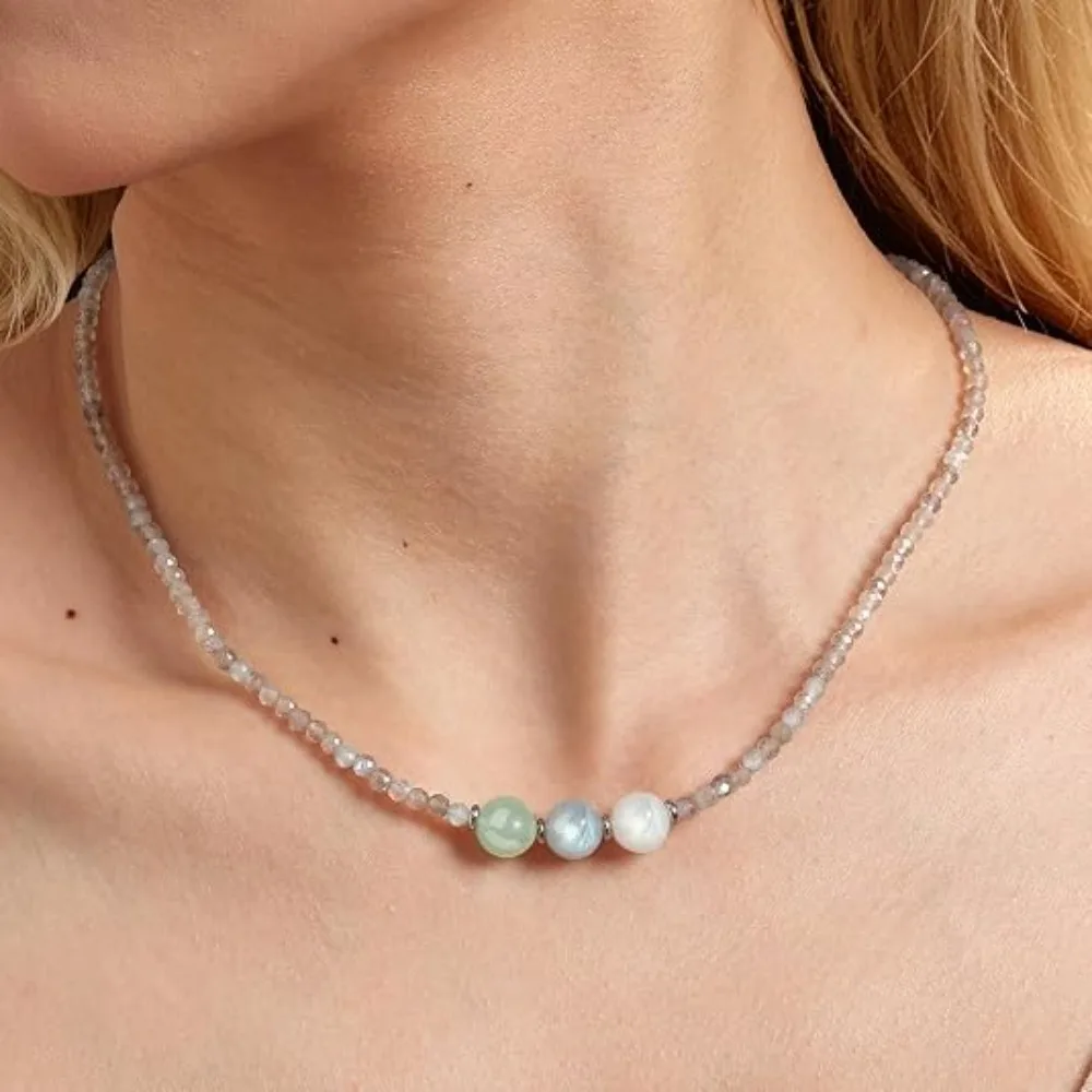 Natural Gemstone Crystal Necklace Triple Protection Healthy Pregnancy Beaded Choker Anxiety Relief New Beginnings