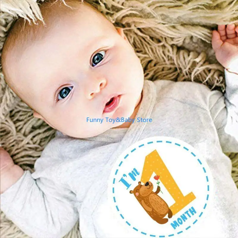 C90B Boho Animals Adesivi per il mese neonato per bambino Neutro genere (12 conteggi)