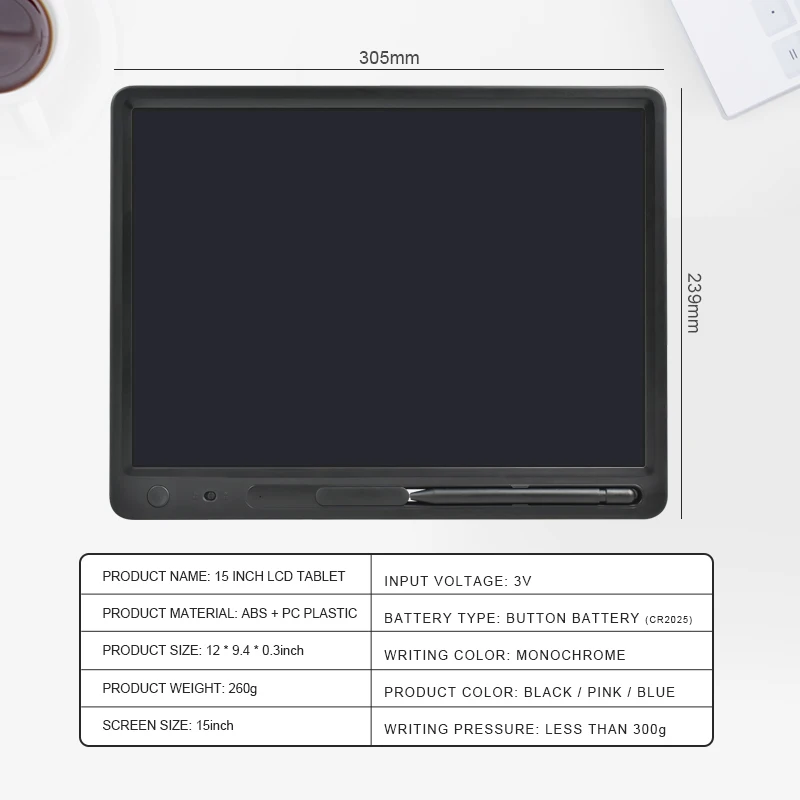 15インチの製図板LCDライティングタブレット電子グラフィックパッドオフィスメモボード大人のビジネスノート子供の描画おもちゃ2023