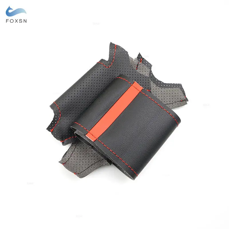 For Audi A3 8P Sportback A4 B7 Avant A6 C6 S4 Seat Exeo Hand-stitched Car Interior Steering Wheel Cover Leather Trim red strip