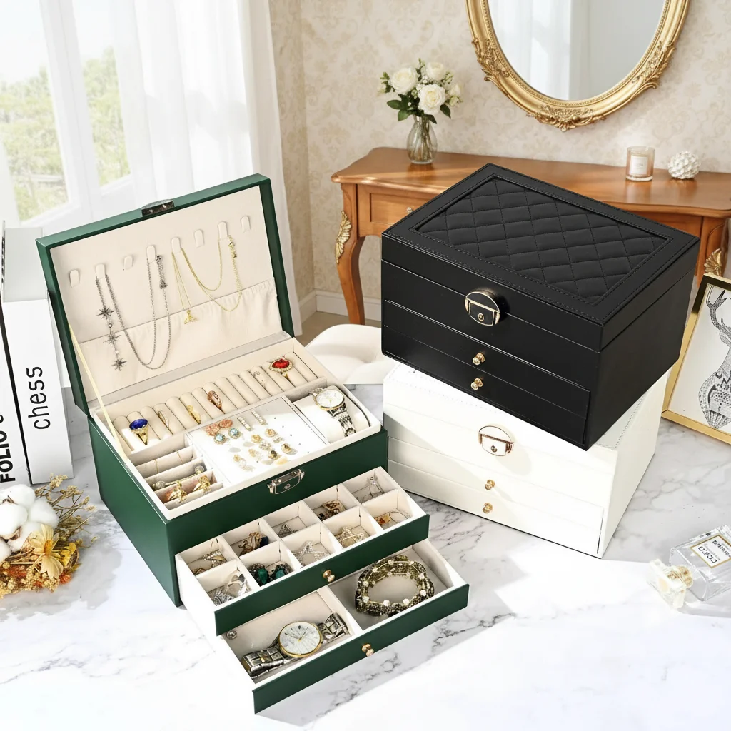 

Высококачественный многослойный ящик для драгоценностей, бытовой органайзер для хранения сережек большой емкости с окислением